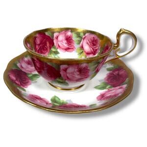 Vintage Royal Albert Crown China Old English Rose Tea Cup & Saucer White Gold